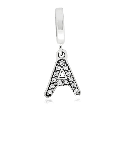 Cubic Zirconia Inital Charm in Sterling Silver (26 letters) - Rhona Sutton Jewellery