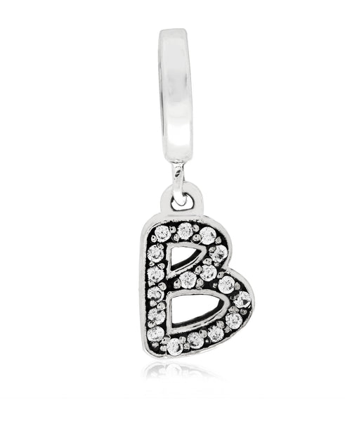 Cubic Zirconia Inital Charm in Sterling Silver (26 letters) - Rhona Sutton Jewellery