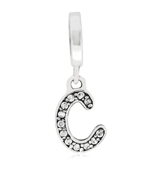 Cubic Zirconia Inital Charm in Sterling Silver (26 letters) - Rhona Sutton Jewellery