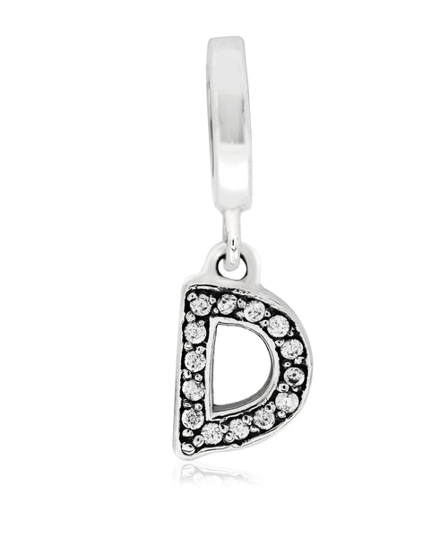 Cubic Zirconia Inital Charm in Sterling Silver (26 letters) - Rhona Sutton Jewellery