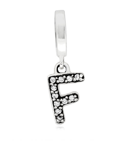 Cubic Zirconia Inital Charm in Sterling Silver (26 letters) - Rhona Sutton Jewellery