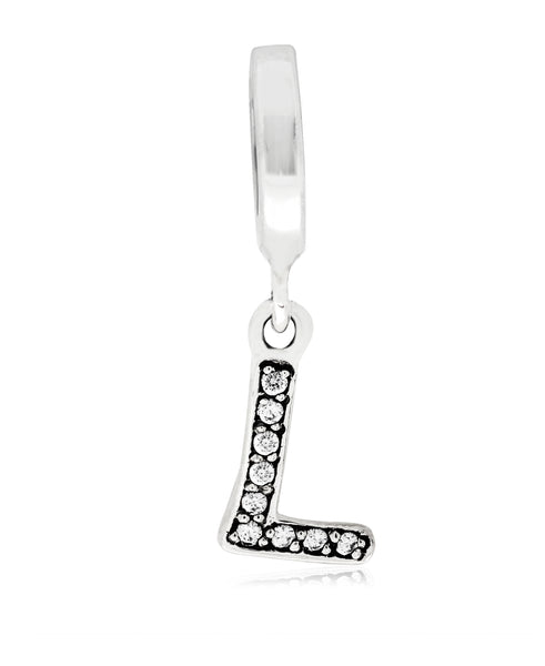 Cubic Zirconia Inital Charm in Sterling Silver (26 letters) - Rhona Sutton Jewellery