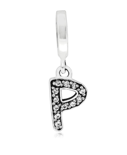 Cubic Zirconia Inital Charm in Sterling Silver (26 letters) - Rhona Sutton Jewellery