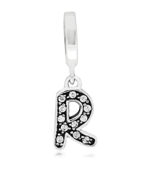 Cubic Zirconia Inital Charm in Sterling Silver (26 letters) - Rhona Sutton Jewellery