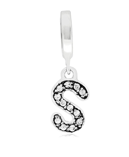Cubic Zirconia Inital Charm in Sterling Silver (26 letters) - Rhona Sutton Jewellery