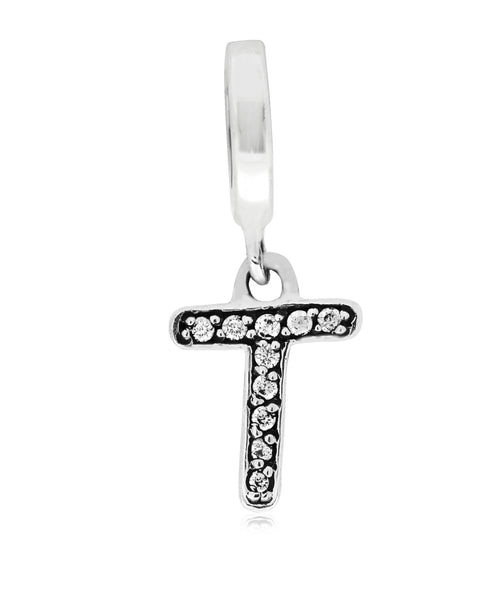 Cubic Zirconia Inital Charm in Sterling Silver (26 letters) - Rhona Sutton Jewellery