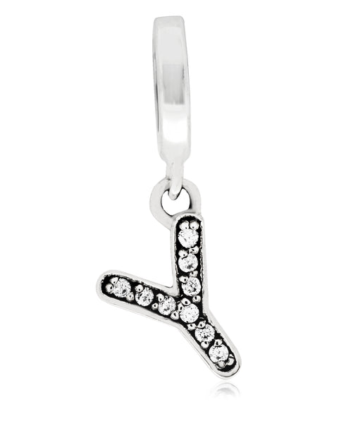 Cubic Zirconia Inital Charm in Sterling Silver (26 letters) - Rhona Sutton Jewellery