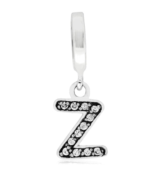 Cubic Zirconia Inital Charm in Sterling Silver (26 letters) - Rhona Sutton Jewellery