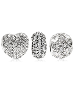 3-Pc. Set Pavé Bead Charms in Sterling Silver (4 colors) - Rhona Sutton Jewellery