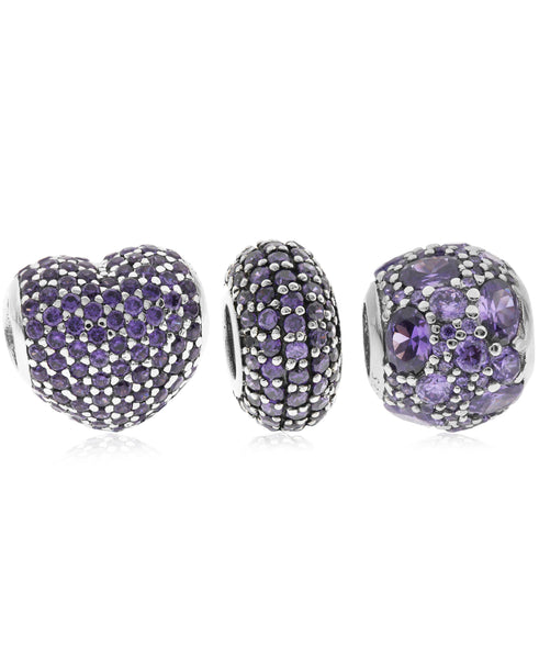 3-Pc. Set Pavé Bead Charms in Sterling Silver (4 colors) - Rhona Sutton Jewellery